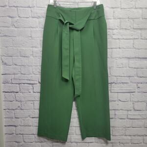 Boden Ketton Tie Waist Wide Leg Trouser‎ Pants Womens 14P Green Drapey Academia